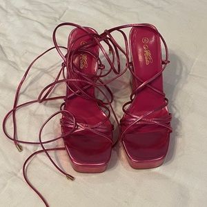 Pink Ankle Wrap Heels
